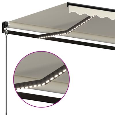 vidaXL Ručne zaťahovacia markíza s LED 400x350 cm krémová