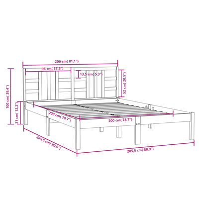 vidaXL Rám postele masívne drevo 200x200 cm