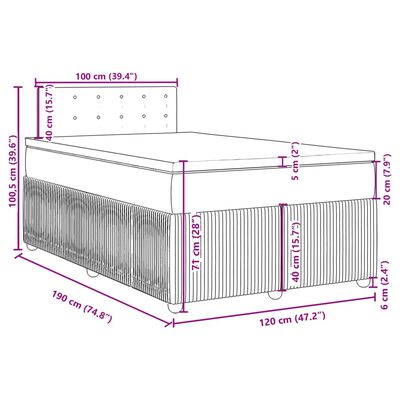 vidaXL Posteľný rám boxsping s matracom, modrá 120x190 cm, zamat