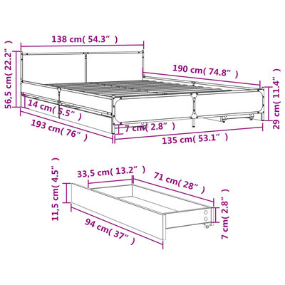 vidaXL Posteľný rám so zásuvkami čierny 135x190 cm kompozitné drevo