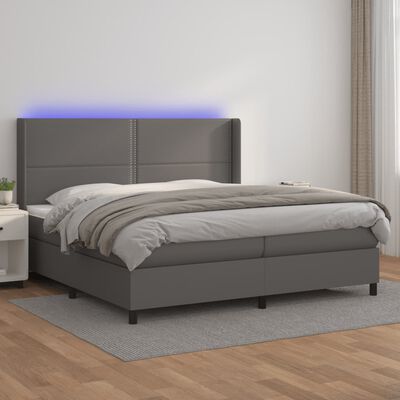 vidaXL Boxspring posteľ s matracom a LED sivá 200x200 cm umelá koža