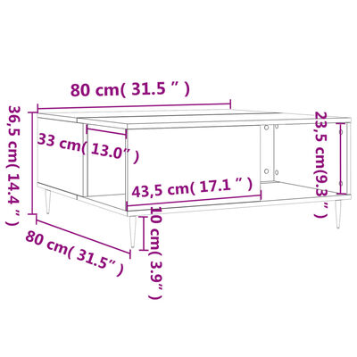 vidaXL Konferenčný stolík hnedý dub 80x80x36,5 cm spracované drevo