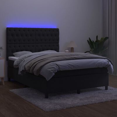 vidaXL Posteľ boxsping s matracom a LED čierna 140x190 cm zamat