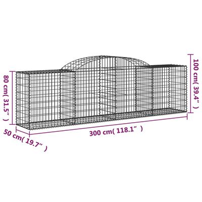 vidaXL Oblúkové gabionové koše 11ks 300x50x80/100cm pozinkované železo