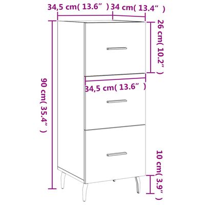 vidaXL Komoda hnedý dub 34,5x34x90 cm spracované drevo