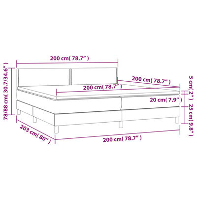 vidaXL Posteľ boxsping s matracom a LED bledosivá 200x200 cm látka