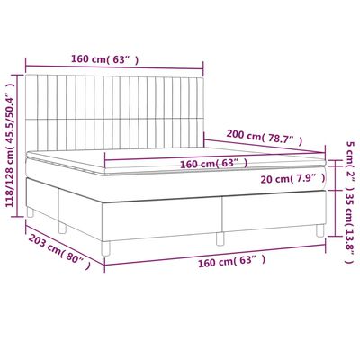 vidaXL Posteľný rám boxsping matrac a LED tmavomodrý 160x200 cm zamat