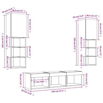 vidaXL 5-dielne TV nástenné skrinky s LED dub sonoma kompozitné drevo