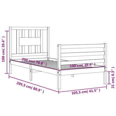 vidaXL Rám postele s čelom čierny 100x200 cm masívne drevo