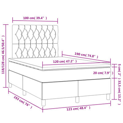 vidaXL Boxspring posteľ s matracom a LED sivohnedá 120x190 cm látka