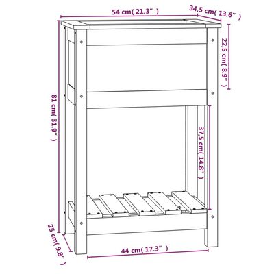 vidaXL Kvetináč s policou sivý 54x34,5x81 cm masívna borovica