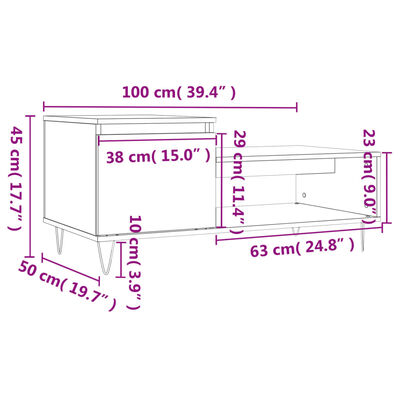 vidaXL Konferenčný stolík dub sonoma 100x50x45 cm spracované drevo