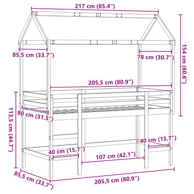 vidaXL Vyvýšená posteľ rebrík strecha 80x200 cm masívna borovica