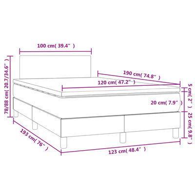 vidaXL Boxspring posteľ s matracom a LED, sivá 120x190 cm, umelá koža