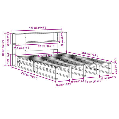 vidaXL Posteľ s knižnicou bez matraca biela 120x200cm masívne drevo