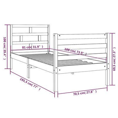 vidaXL Posteľný rám čierny 75x190 cm malé jednolôžko masívne drevo