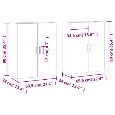 vidaXL Nástenné skrinky 2 ks dub sonoma 69,5x34x90 cm