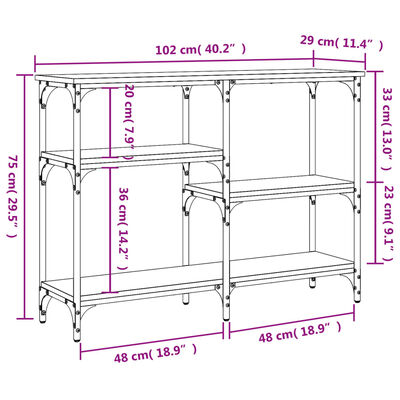 vidaXL Konzolový stolík dymový dub 102x29x75 cm kompozitné drevo