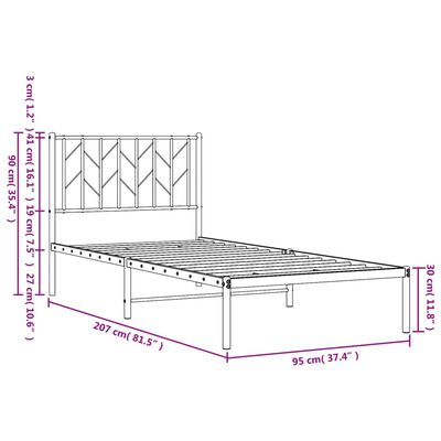 vidaXL Kovový rám postele s čelom čierny 90x200 cm