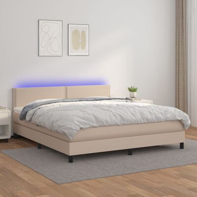 vidaXL Boxspring posteľ matrac a LED kapučínová 180x200 cm umelá koža