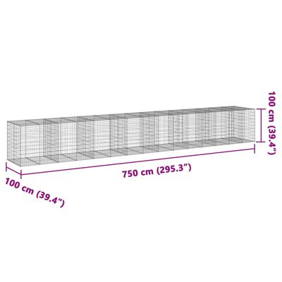 vidaXL Gabiónový kôš s krytom 750x100x100 cm pozinkované železo