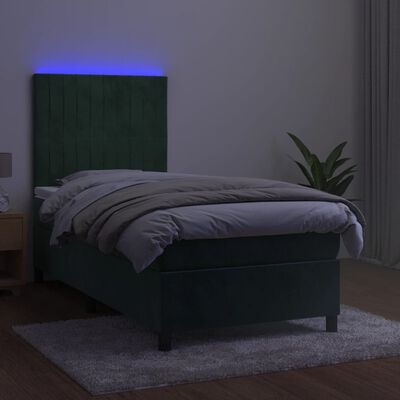 vidaXL Posteľný rám boxsping matrac a LED tmavozelený 90x190 cm zamat