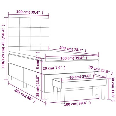 vidaXL Posteľný rám boxspring s matracom tmavosivý 100x200 cm zamat