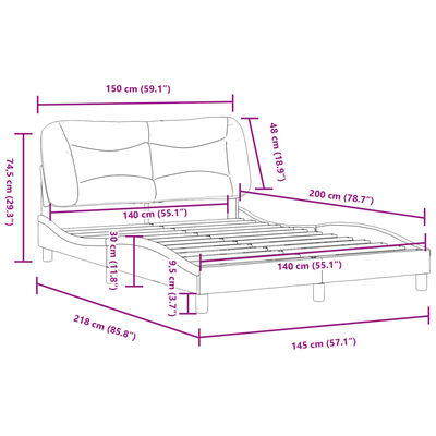 vidaXL Posteľný rám s čelom kapučínový 140x200 cm umelá koža