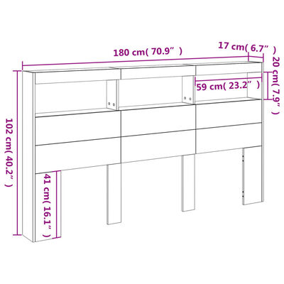 vidaXL Skrinka na čelo postele s LED biela 180x17x102 cm