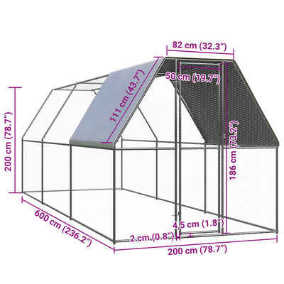 vidaXL Klietka pre sliepky 2x6x2 m pozinkovaná oceľ