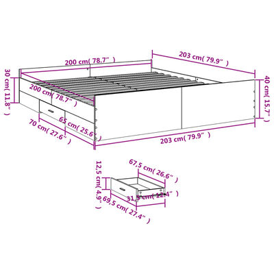 vidaXL Posteľný rám so zásuvkami dub sonoma 200x200cm kompozitné drevo