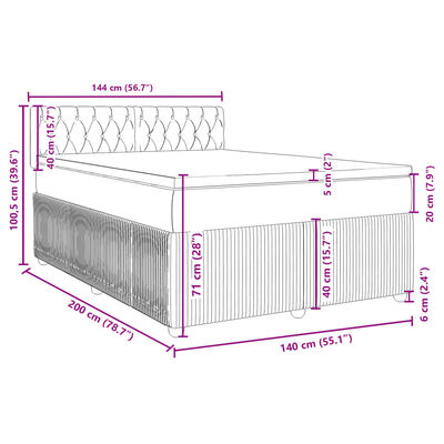 vidaXL Posteľný rám boxsping s matracom bledosivý 140x200 cm zamat