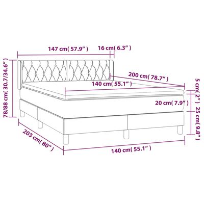 vidaXL Posteľný rám boxspring s matracom sivohned 140x200 cm látka