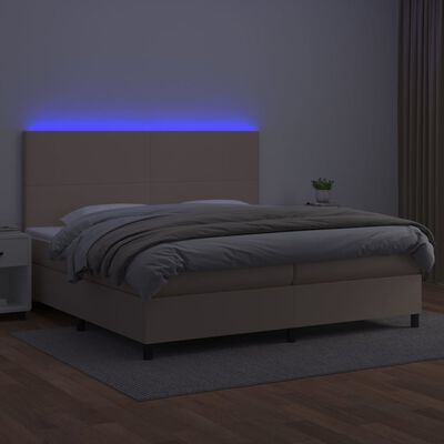 vidaXL Boxspring posteľ matrac a LED kapučínová 200x200 cm umelá koža