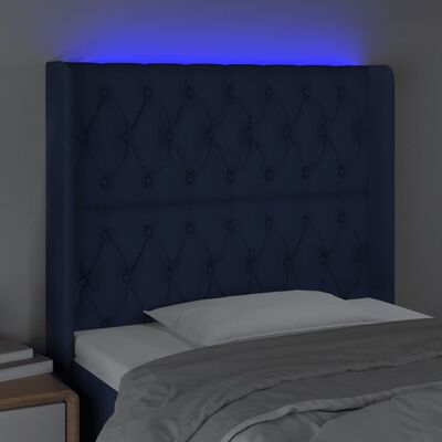 vidaXL Čelo postele s LED modré 93x16x118/128 cm látka