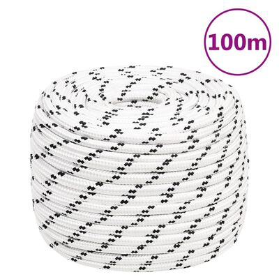 vidaXL Pletené lodné lano biele 12 mm x 100 m polyester