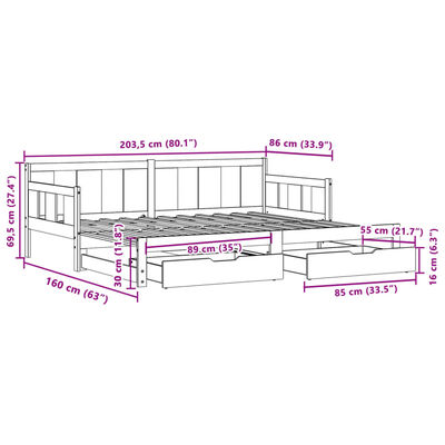 vidaXL Vysúvacia denná posteľ so zásuvkami 80x200 cm masívna borovica