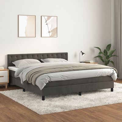 vidaXL Posteľný rám boxspring s matracom tmavosivý 160x200 cm zamat