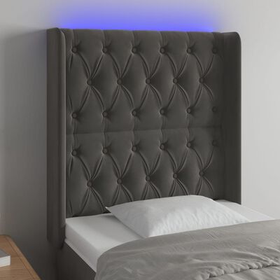 vidaXL Čelo postele s LED tmavosivé 83x16x118/128 cm zamat