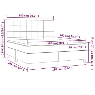 vidaXL Posteľ boxsping s matracom a LED bledosivá 180x200 cm látka