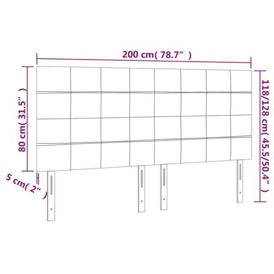 vidaXL Čelo postele s LED bledosivé 200x5x118/128 cm zamat