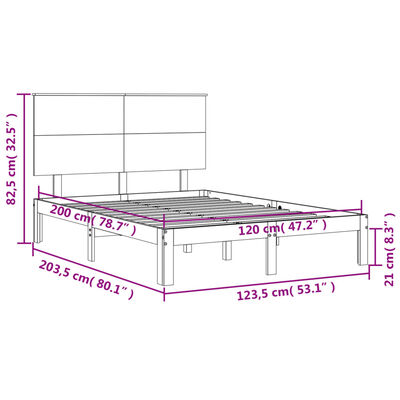 vidaXL Posteľný rám s čelom biely 120x200 cm masívne drevo