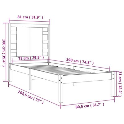 vidaXL Posteľný rám masívne drevo 75x190 cm 2FT6 malé jednolôžko