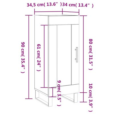 vidaXL Komoda dymový dub 34,5x34x90 cm spracované drevo