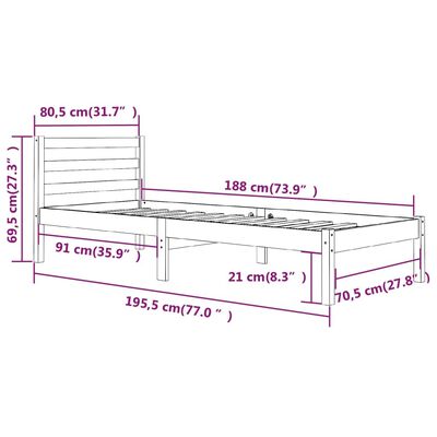 vidaXL Posteľný rám borovicový masív 75x190 cm malé jednolôžko