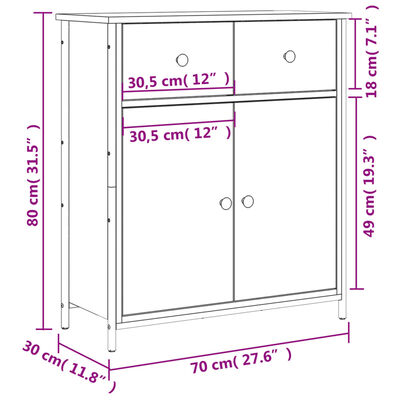 vidaXL Komoda dymový dub 70x30x80 cm kompozitné drevo