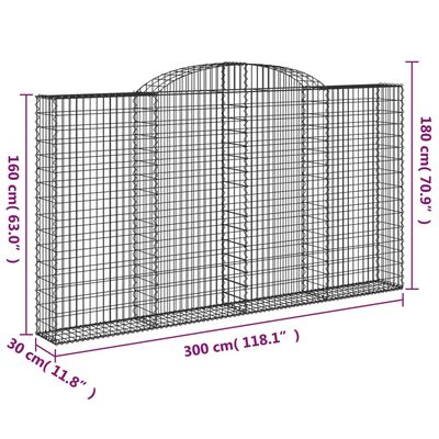 vidaXL Oblúkové gabiónové koše 2ks 300x30x160/180cm pozinkované železo