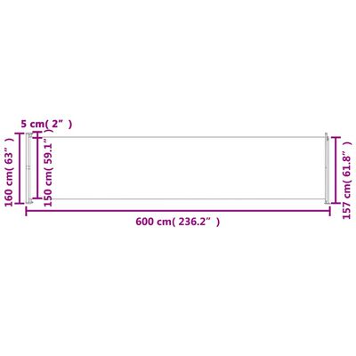 vidaXL Zaťahovacia bočná markíza na terasu 600x160 cm, krémová