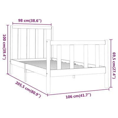 vidaXL Posteľný rám čierny borovicový masív 100x200 cm