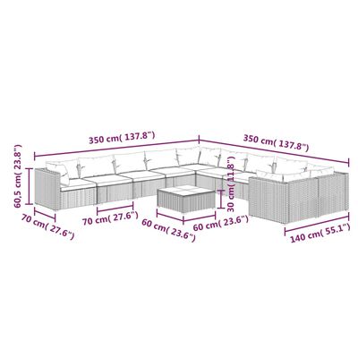 vidaXL 11-dielna záhradná sedacia súprava s vankúšmi polyratan hnedá